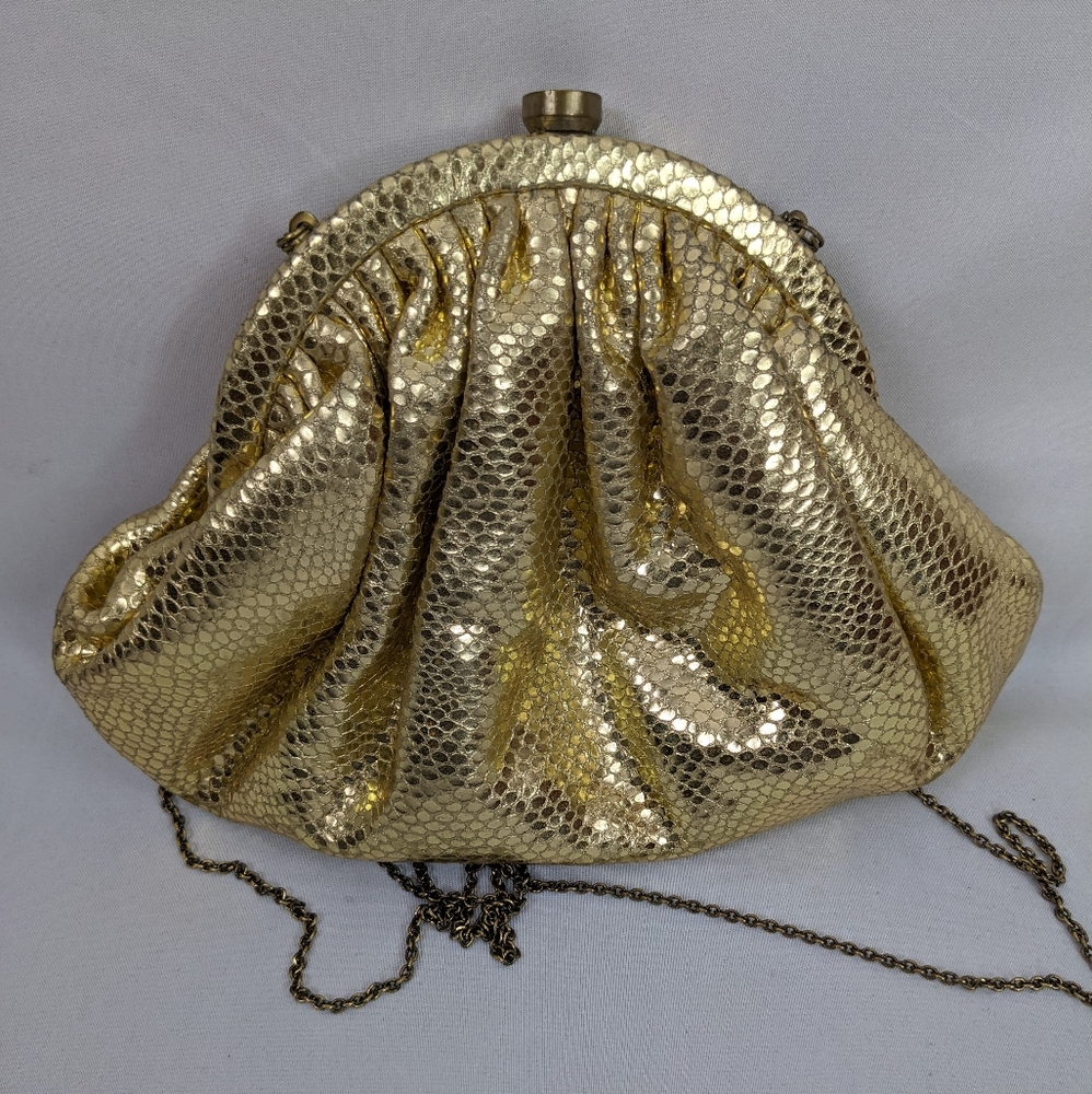 SANTI WOMEN GOLD CLUTCH WITH DUST BAG. - Picture 10 of 12